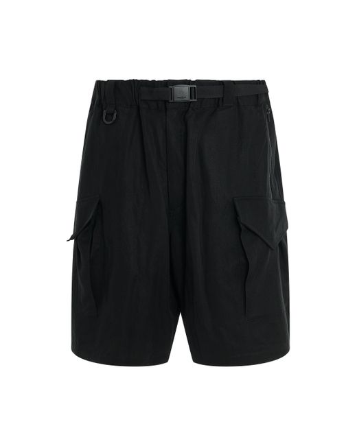 Y-3 Black Wash Twill Shorts, , Size: Medium for men