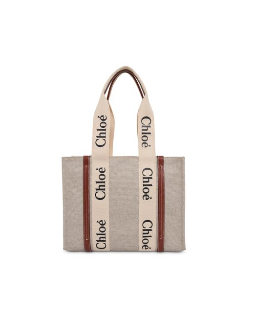 Chloé Natural Medium Eco Woody Tote Bag With Strap, /, 100% Calf Leather
