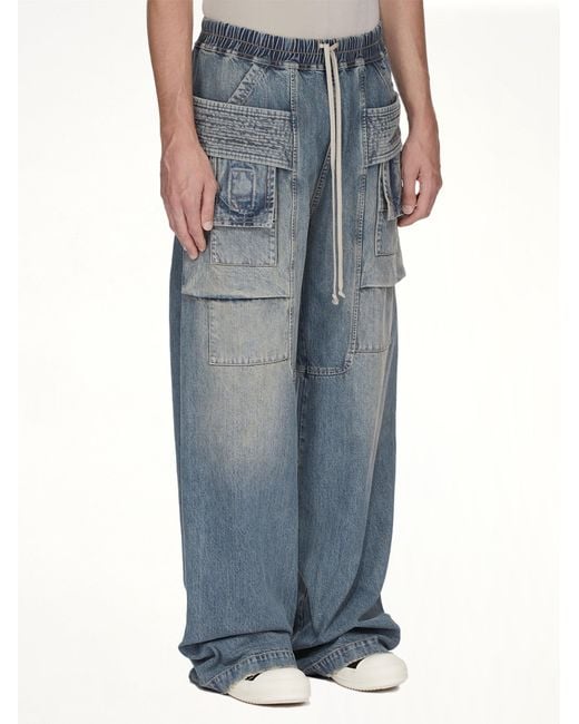 Rick Owens Blue Creatch Wide Cargo Drawstring for men