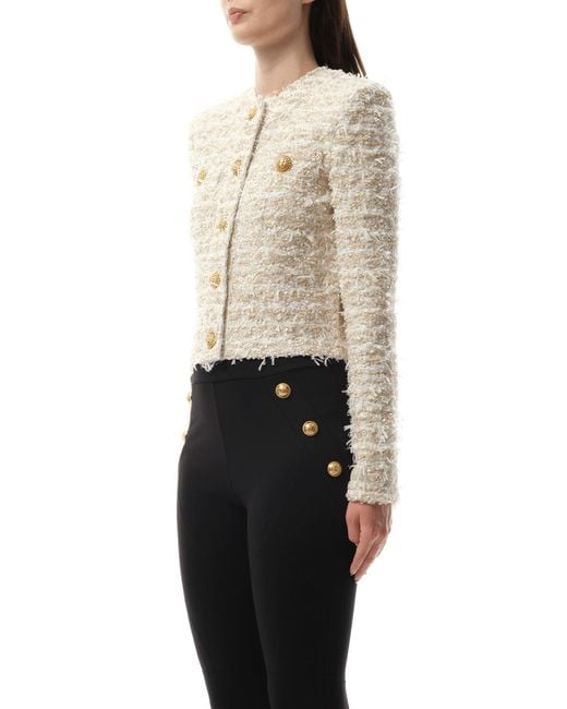 Balmain Multicolor 2 Pockets Buttoned Tweed Knit Crop Jacket, 100% Polyester