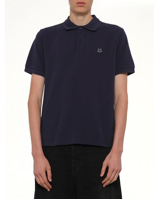 KENZO Blue Gots Boke Flower Embroidered Slim Polo for men