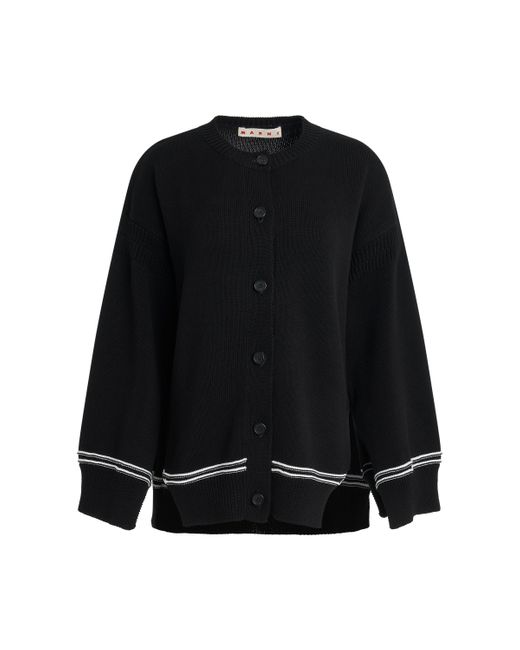 Marni Black Logo Cardigan, Long Sleeves, , 100% Cotton