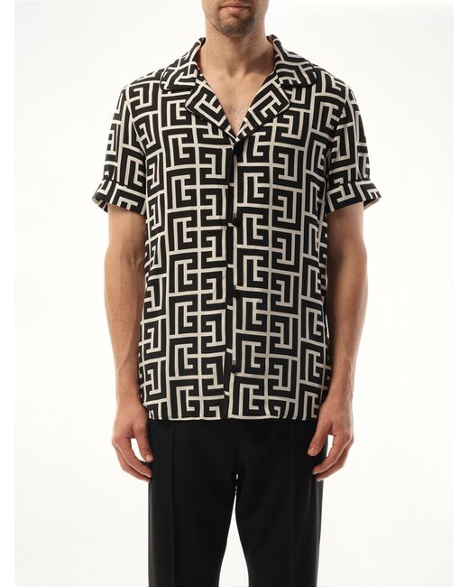 Balmain Black Macro Monogram Pyjama Shirt for men