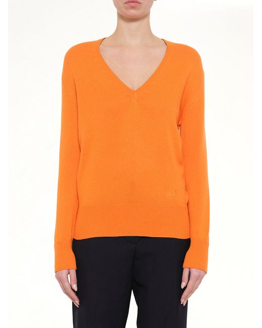 Loewe Orange V Neck Sweater