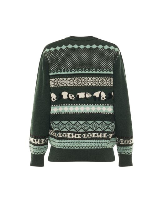 Loewe Green 'Suna Fujita Panda Knit Sweater, Round Neck, Dark/Multicolour, 100% Wool, Size: Small