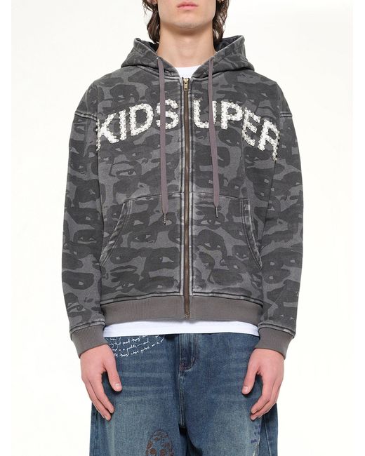 Kidsuper Gray Face Camo Hoodie for men