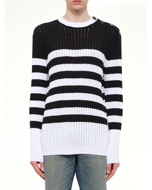 Balmain Black Btn Mariniere Ribbed Cotton Knit Sweater for men