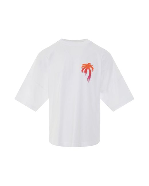 Palm Angels Cotton Sprayed Palm Logo Oversize T-shirt In White/fuchsia ...
