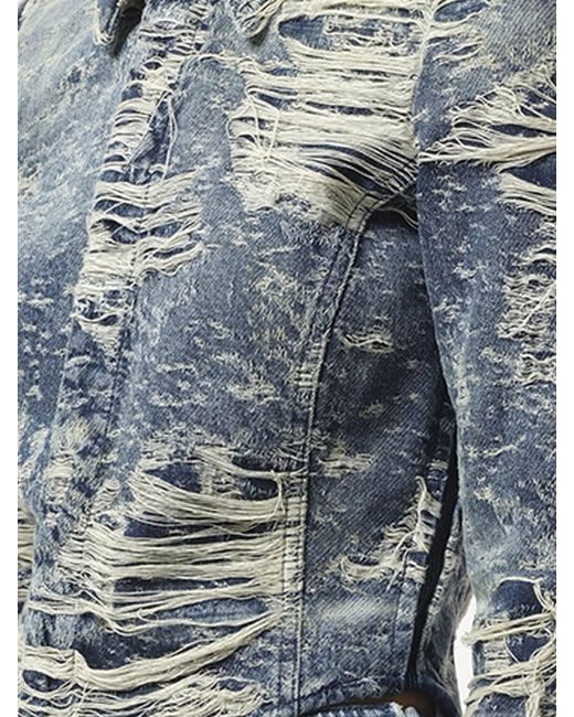 DIESEL Blue De-Madeline Distressed Denim Shirt, 100% Cotton, Size: Small