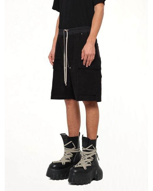 Rick Owens Black Brushed Twill Cargobela Shorts for men