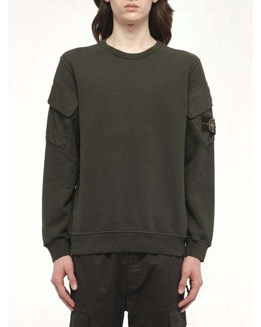Stone Island Green 610000 Cotton Fleece Sweatshirt, 100% Cotton, Size: Small for men