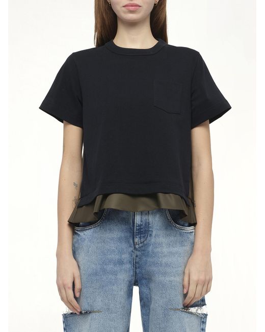 Sacai Black X Nylon Twill X Cotton Jersey T-Shirt, 100% Cotton