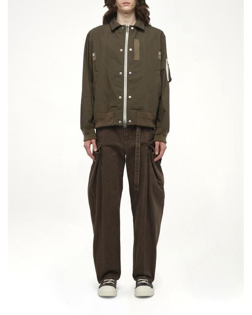 Sacai Green Rip Stop Blouson Bomber Jacket, 100% Polyester for men
