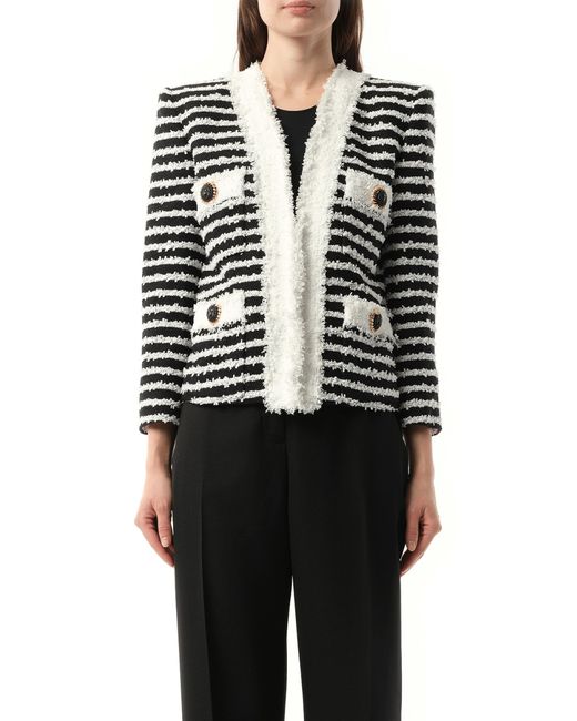 Balmain Women's Black 4Pkt Mariniere Tweed Jacket, 100% Cotton