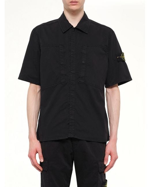 Stone Island Black 1200037 Stretch Organic Cotton Ss Shirt for men