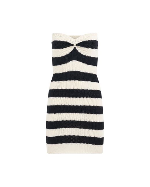 Marni Blue Stripe Strapless Dress, Stone, 100% Wool