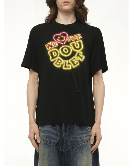 Doublet Black Big Neon Paint Fan Service T-Shirt, 100% Polyester for men
