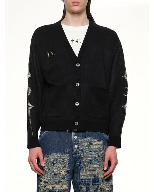 THUG CLUB Black Tc Bone Knit Cardigan for men