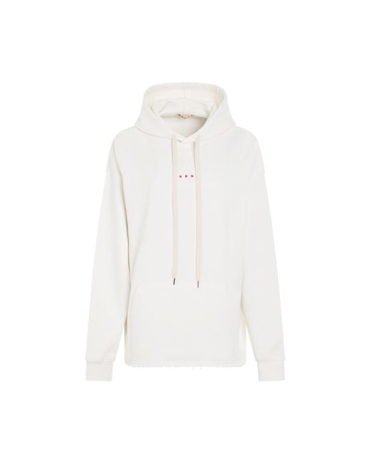 Marni White Small Logo Hoodie, , 100% Cotton