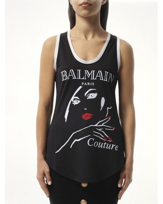 Balmain Black Beauty Print Jersey & Muslin Top