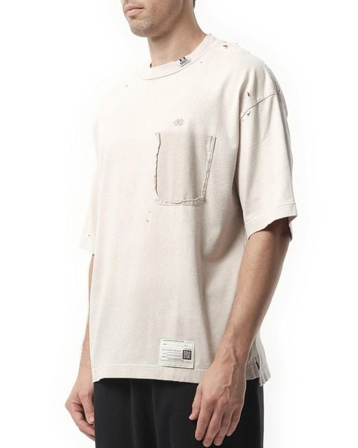 Maison Mihara Yasuhiro Natural Sun Fade Distressed T-Shirt, Round Neck, Short Sleeves, 100% Cotton for men