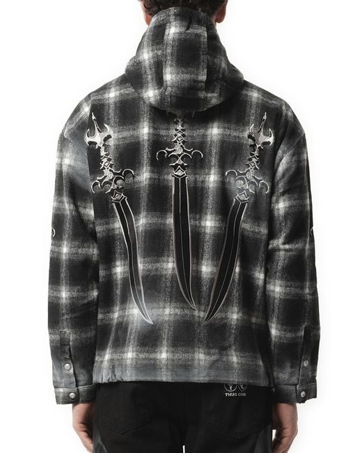 THUG CLUB Black Arab Sword Flannel Zip-Up Jacket, 100% Polyester for men