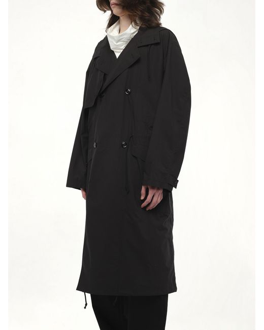 Lemaire Black Light Hooded Trench, 100% Cotton, Size: Small for men