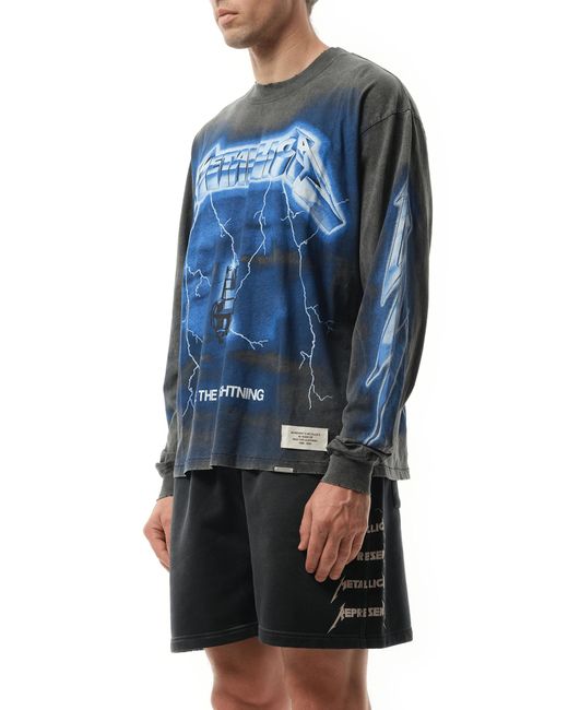 Represent Blue Metallica Ride The Lightning Long Sleeve T-Shirt, 100% Cotton, Size: Small for men