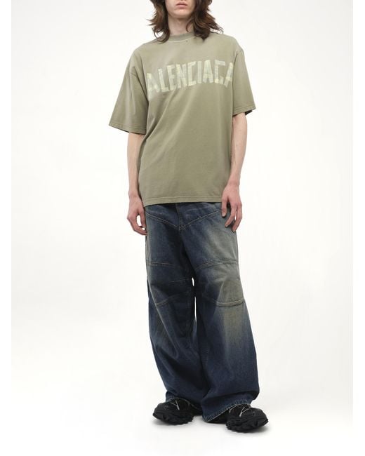 Balenciaga Green Tape Type Medium Fit T-Shirt, Short Sleeves, 100% Cotton, Size: Small for men