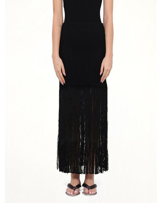 Alaïa Black Tube Fringed Knit Skirt