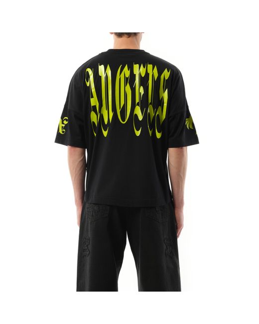 Palm Angels Black 'Back Gothic Palm Over T-Shirt, Round Neck, /Lime, 100% Cotton, Size: Small for men