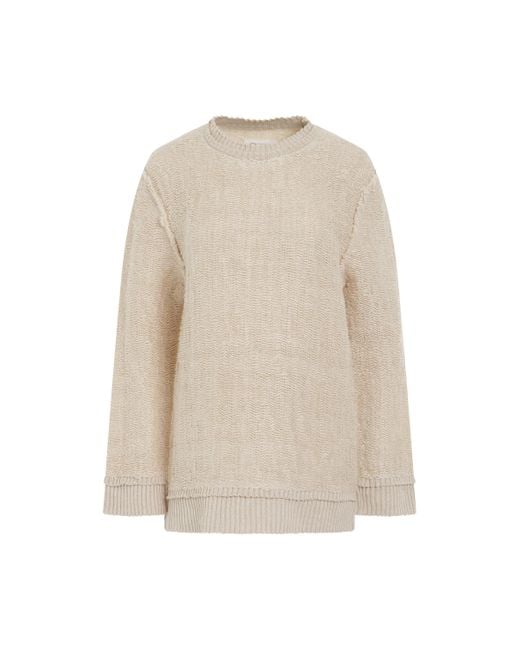 Maison Margiela White Raw Woven Oversize Knit Sweater, Long Sleeves, , 100% Cotton