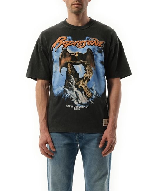 Represent Black Vintage Cotton Graphic T-Shirt for men