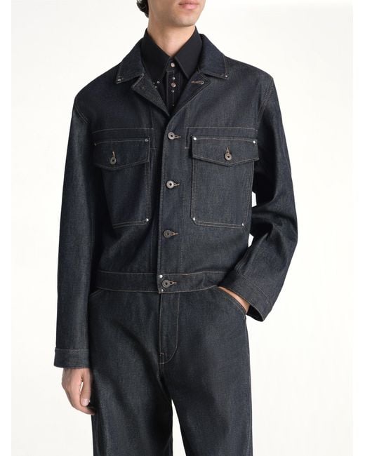 Lemaire Blue Trucker Jacket With Studs for men