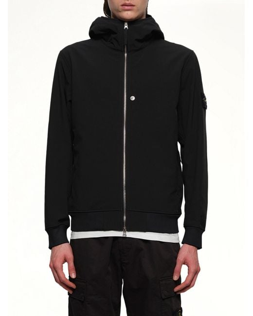 Stone Island Black Q100004 Soft Shell Hooded Jacket for men