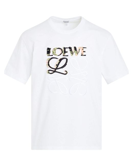 Loewe White Embroidered Blurred Logo T-Shirt, Short Sleeves, 100% Cotton, Size: Medium for men