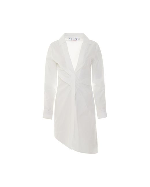 Off-White c/o Virgil Abloh White Off- Popeline Draped Shirt Dress, Long Sleeves, 100% Cotton