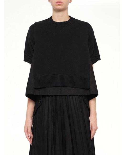 Sacai Black Cotton Weather X Cashmere Knit Sweater