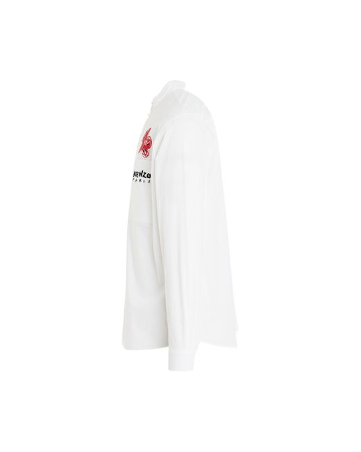 KENZO White Drawn Varsity Dress Shirt, Long Sleeves, , 100% Cotton for men
