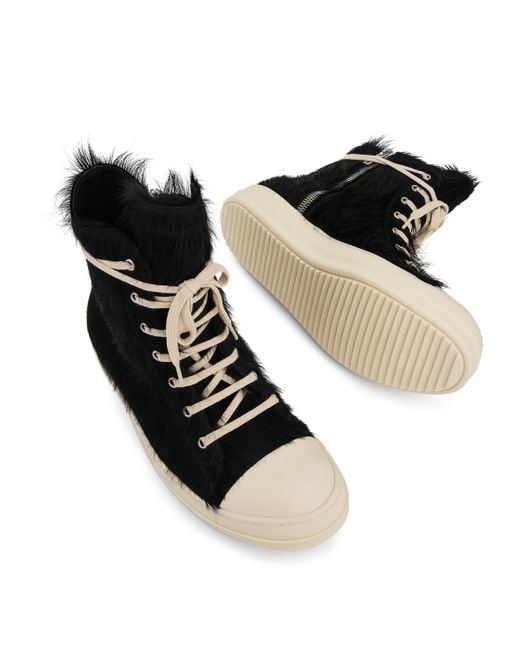 Rick Owens Black High Top Fur Sneakers, /Milk, 100% Rubber for men