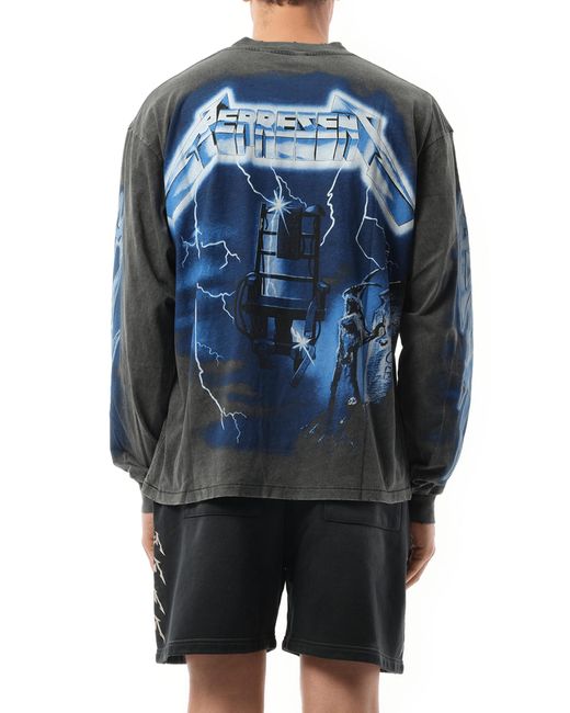 Represent Blue Metallica Ride The Lightning Long Sleeve T-Shirt, 100% Cotton, Size: Small for men