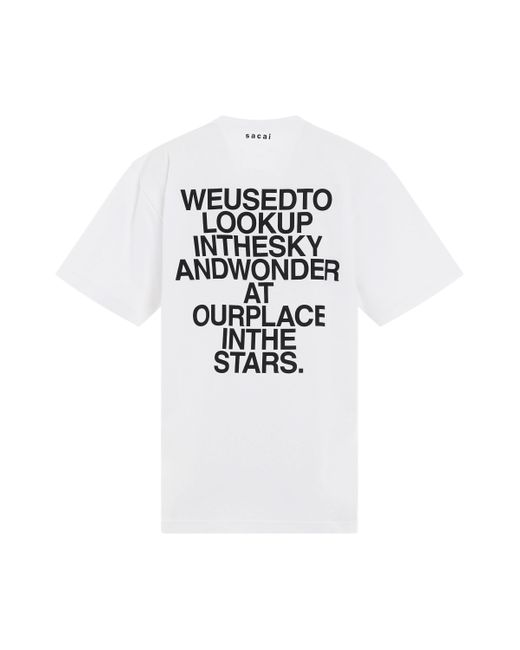 Sacai White Quote Graphic T-Shirt, Short Sleeves, , 100% Cotton