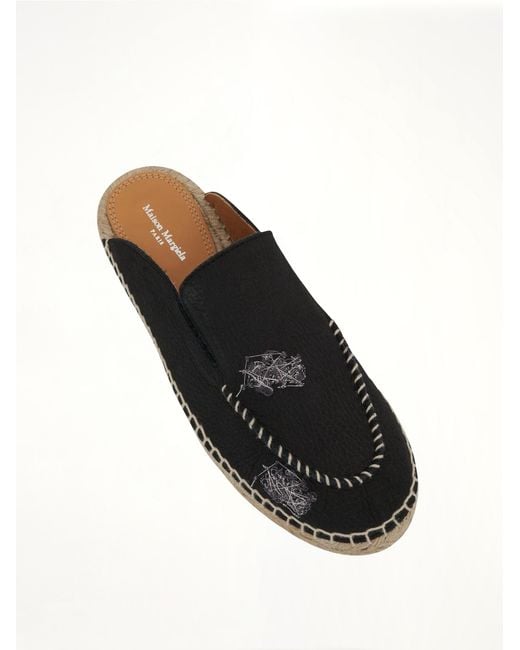 Maison Margiela Black Embroidered Espadrille Mules