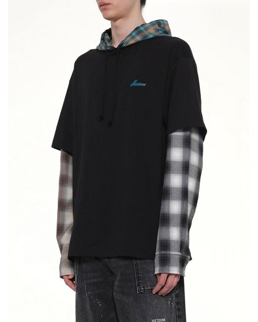 we11done Black Checkered Patch Long-Sleeved T-Shirt for men