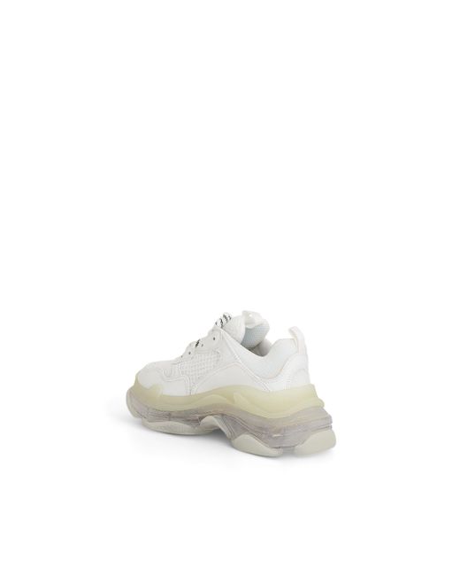 Balenciaga White Triple S Clear Sole Sneakers, , 100% Polyester
