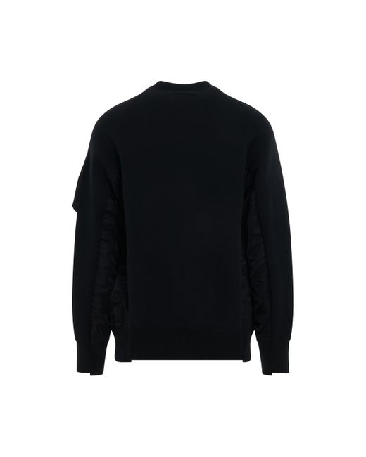 Sacai Black X Sponge Knit Sweater X Nylon Twill Pullover, Long Sleeves, , 100% Polyester for men