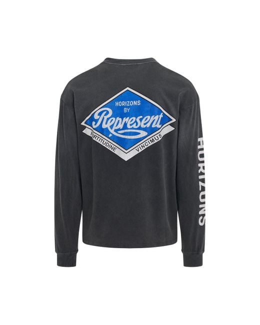 Represent Gray Classic Parts Long Sleeve T-Shirt, Round Neck, Washed, 100% Cotton, Size: Medium for men