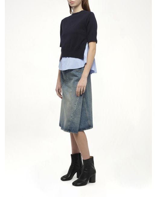 Sacai Blue X Poplin X Knit Pullover, 100% Polyester