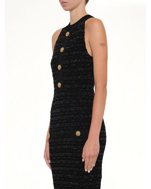Balmain Black Halterneck Knit Tweed Dress