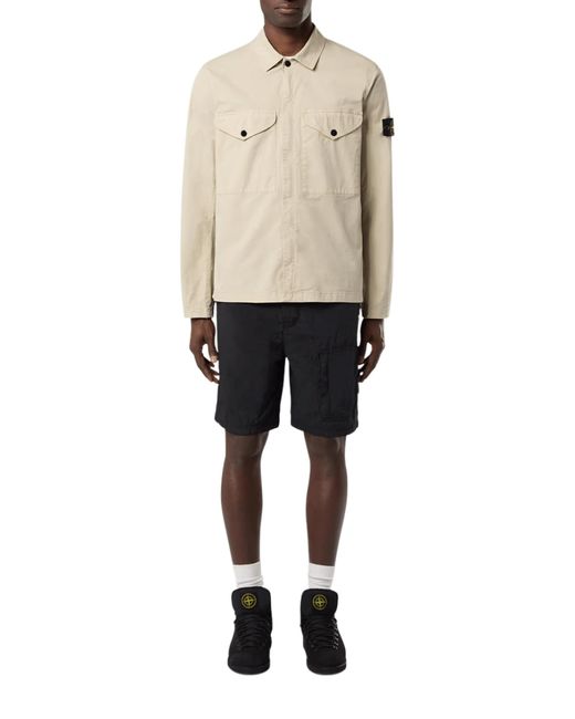 Stone Island Natural Supima Cotton Overshirt, Long Sleeves, 100% Cotton, Size: Medium for men